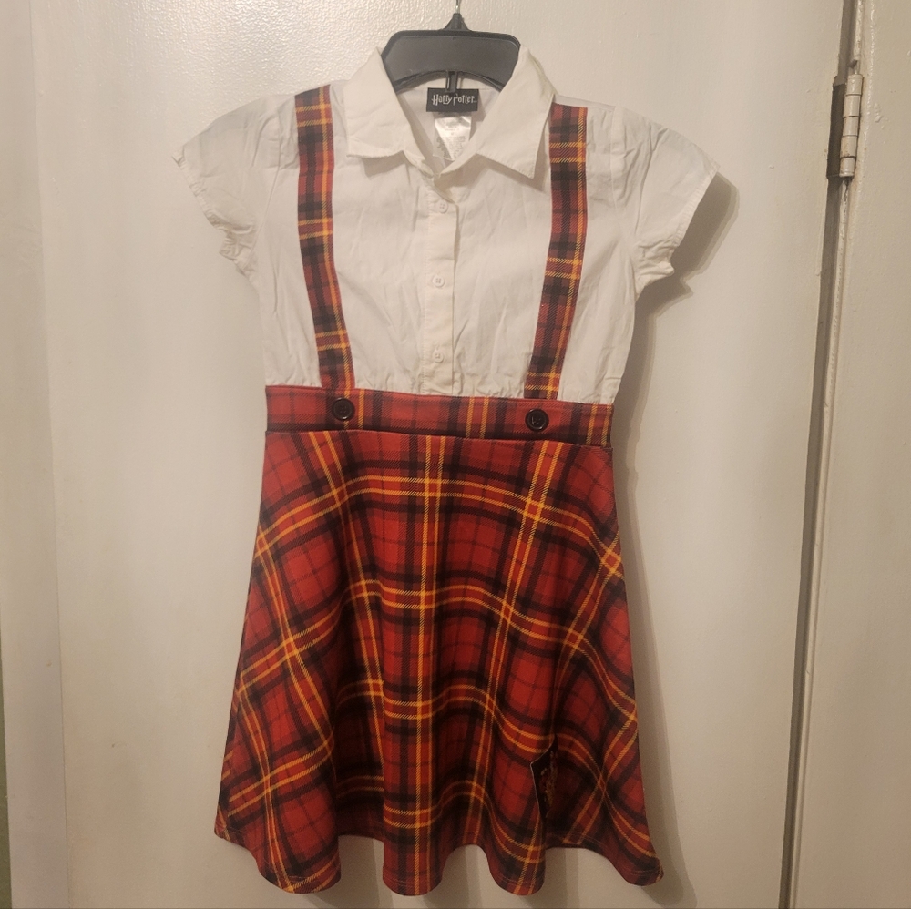 Harry Potter Girl's Hermione Costume Red Yellow Plaid Griffindor Uniform Dress